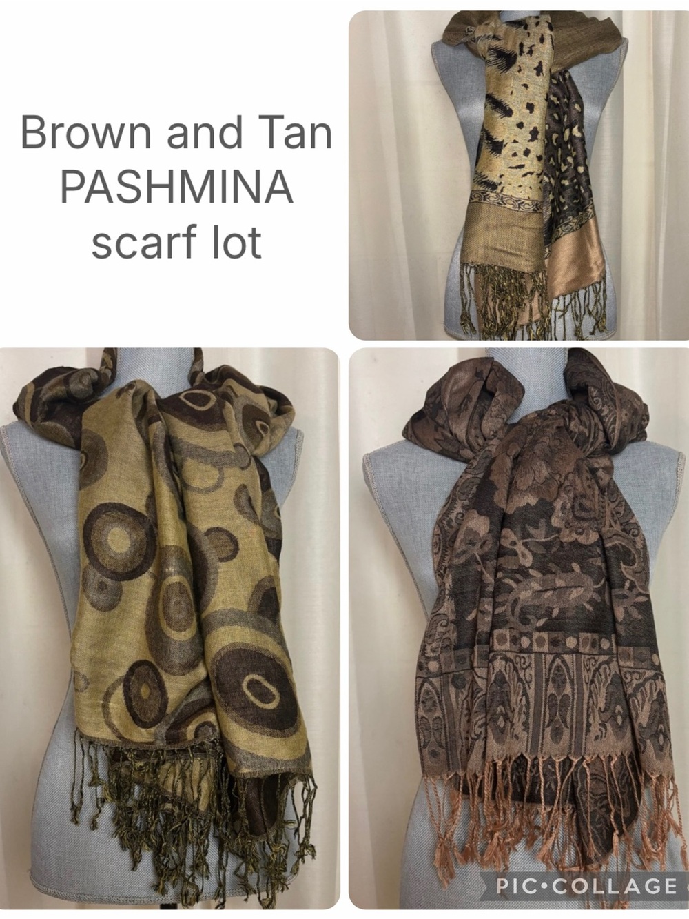 Pashmina brown and tan scarf lot